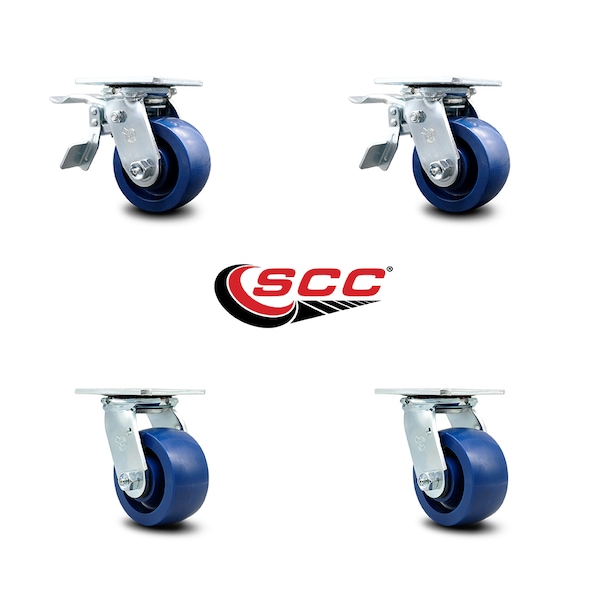4 Inch Solid Polyurethane Caster Set with Ball Bearing 2 Total Lock Brake SCC
